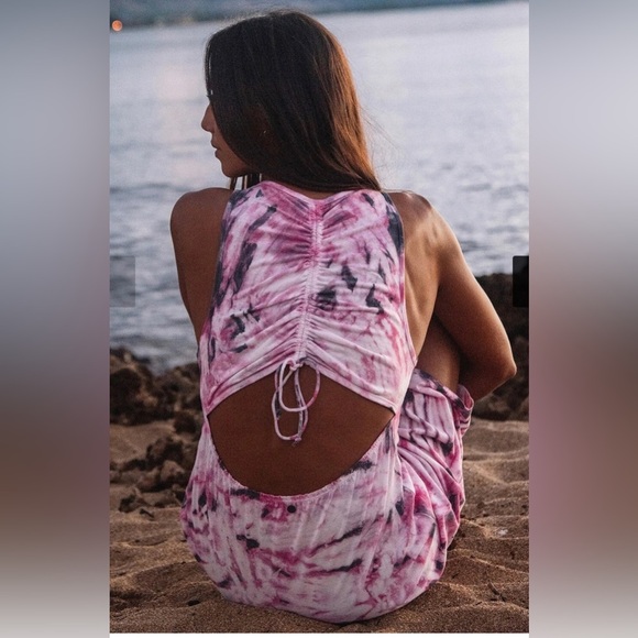 Volcom Tiedoll Wave reversible‎ pink tie dye effect back cutout Dress size Small - Picture 4 of 10